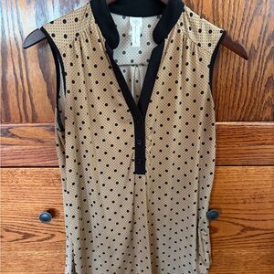 PerSeption Concept Tan and Black Polka Dot Blouse